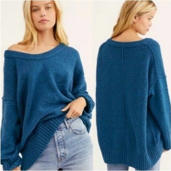 SOLD Free People • Brookside Tunic Sweater, Halcyon Blue • Sz Small - Picture 1 of 5